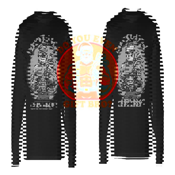 面白いクリスマス ウエイトリフティング ボディビルディング 筋肉質サンタ 長袖Tシャツ