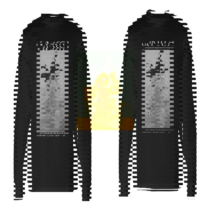 面白いゴッホ ひまわり 猫 ミーム ゴッホ アートグラフィック 長袖Tシャツ