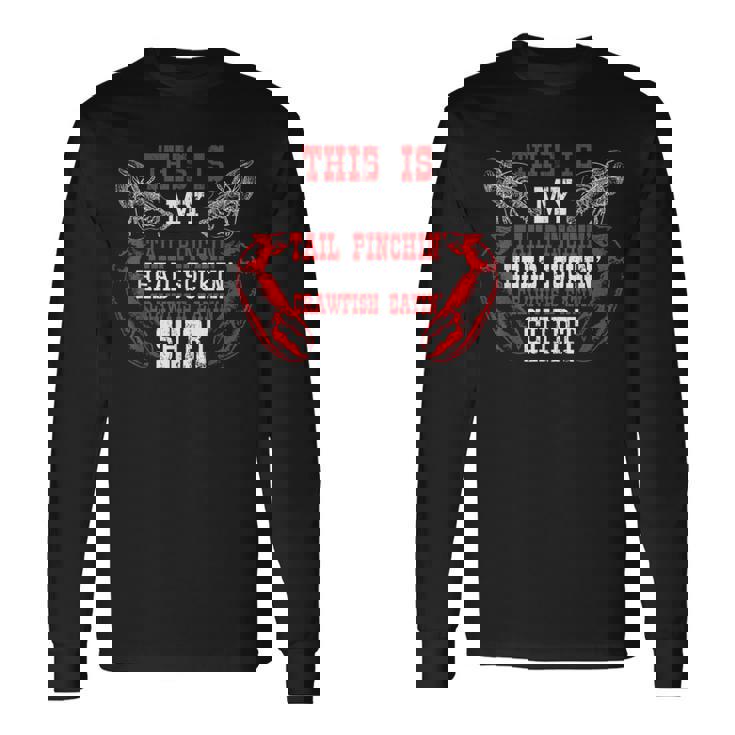 面白いザリガニの恋人シーフードザリガニを食べる 長袖Tシャツ