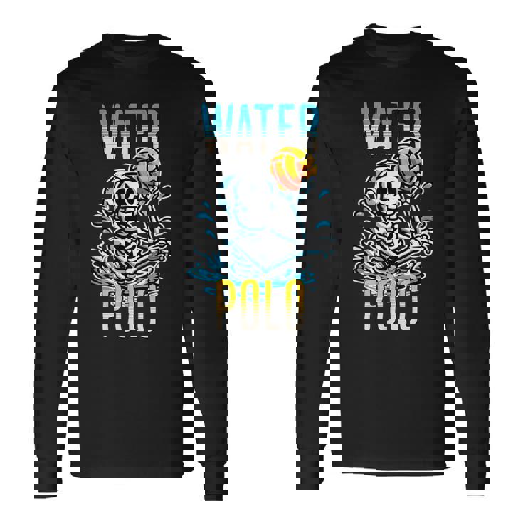 面白いスケルトン水球スポーツファン漫画スタイル 長袖Tシャツ