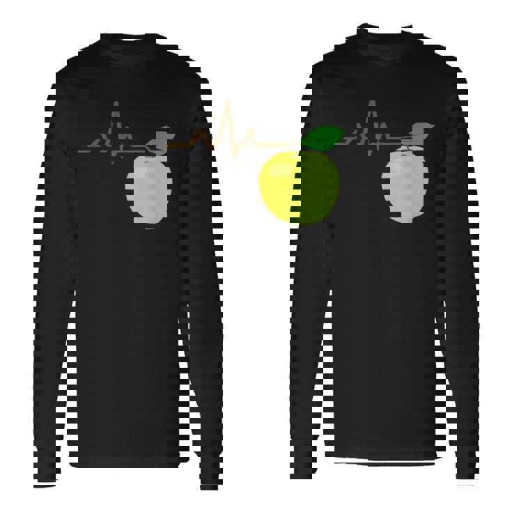 面白いハートビートekgアップルフルーツフルーツアップルギフト 長袖Tシャツ