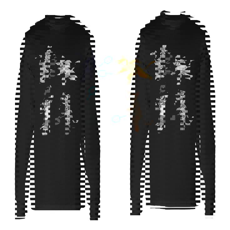 面白いバドミントン猫 長袖Tシャツ