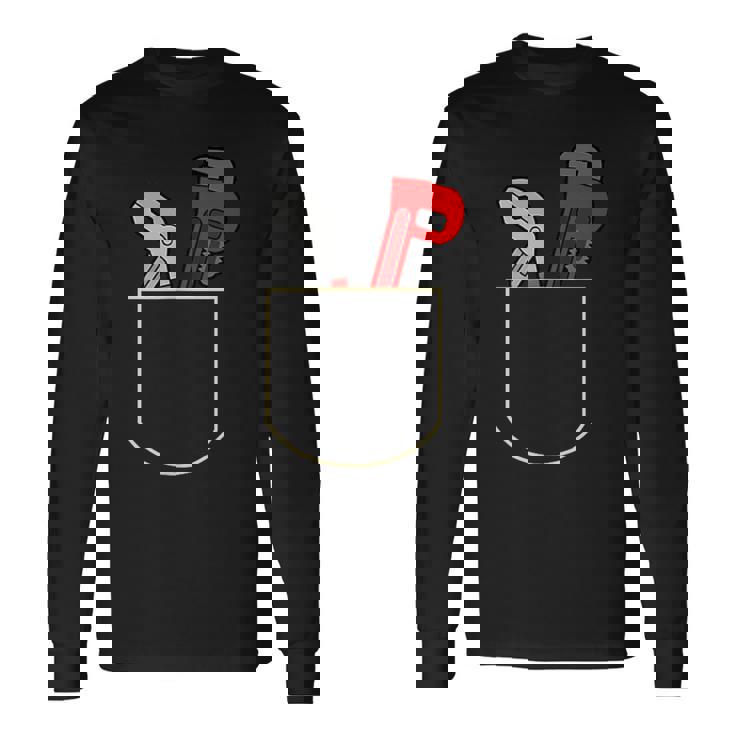 面白いパイプレンチ ポケット入り ギフト 配管工ポケット 長袖Tシャツ