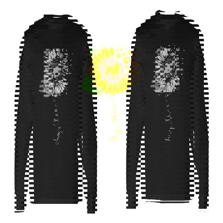 面白いパグママ ひまわり 母の日 パグ 犬好き 長袖Tシャツ