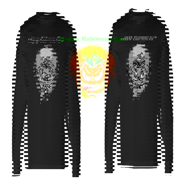 面白いパンプキン&ムーン ハッピーハロウィンデー 長袖Tシャツ