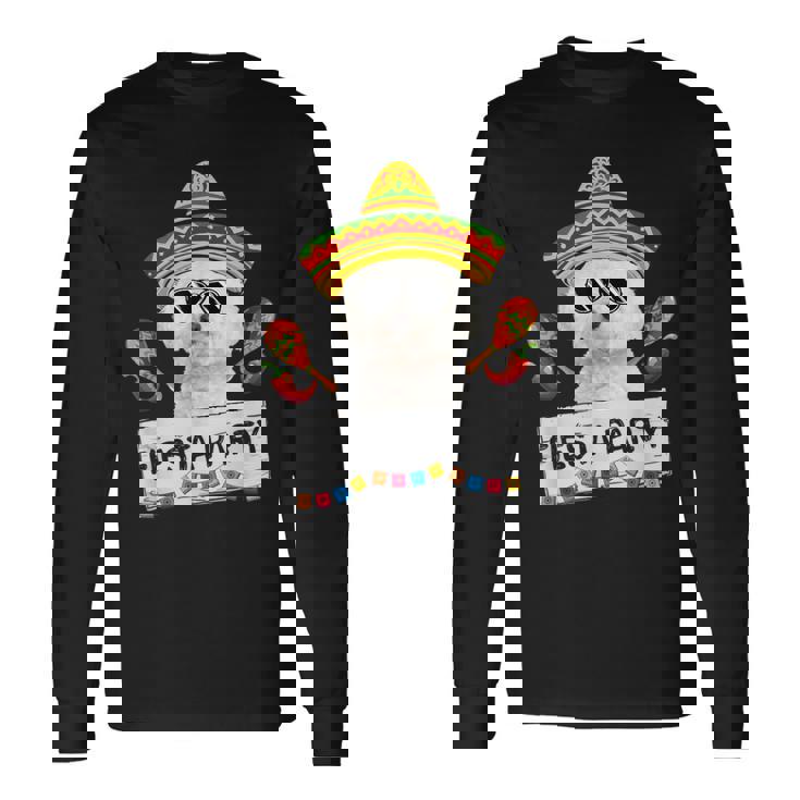 面白いパーティー かわいいビション・フリーゼ ソンブレロ サングラス 長袖Tシャツ