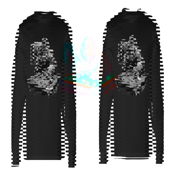 面白いビッグフットサスカッチ ビリヤード プールプレーヤー 男性 男の子 長袖Tシャツ