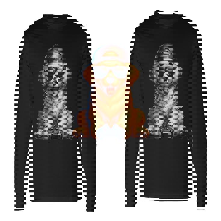 面白いビデオゲーム グラフィック イエロー ラブラドール犬 遊ぶゲーム 長袖Tシャツ
