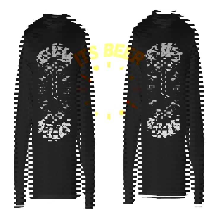 面白いビールoクロックティー。ナショナルビールデー、父の日に。 長袖Tシャツ