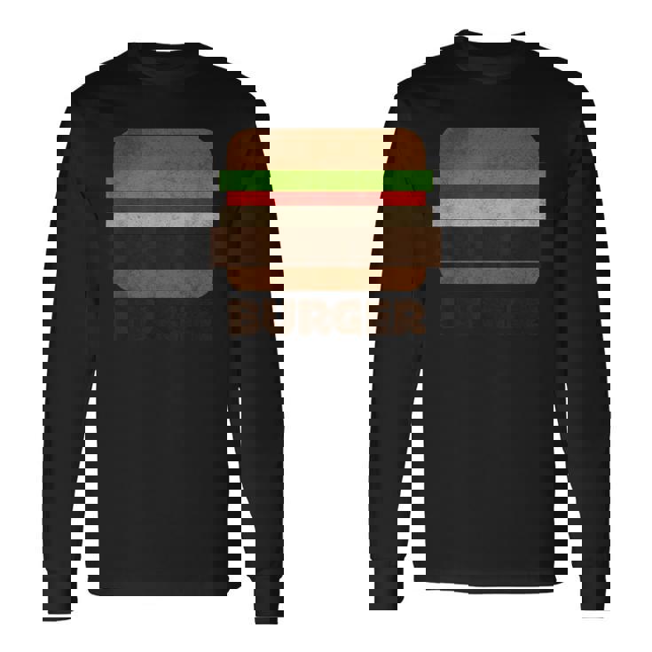 面白いフードハンバーガーのグラフィック。男性と男の子用。 長袖Tシャツ