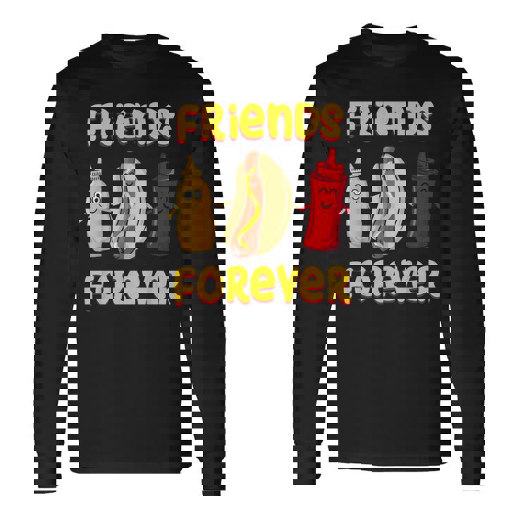 面白いホットドッグソーセージ ケチャップ&マスタード I ホットドッグ 長袖Tシャツ