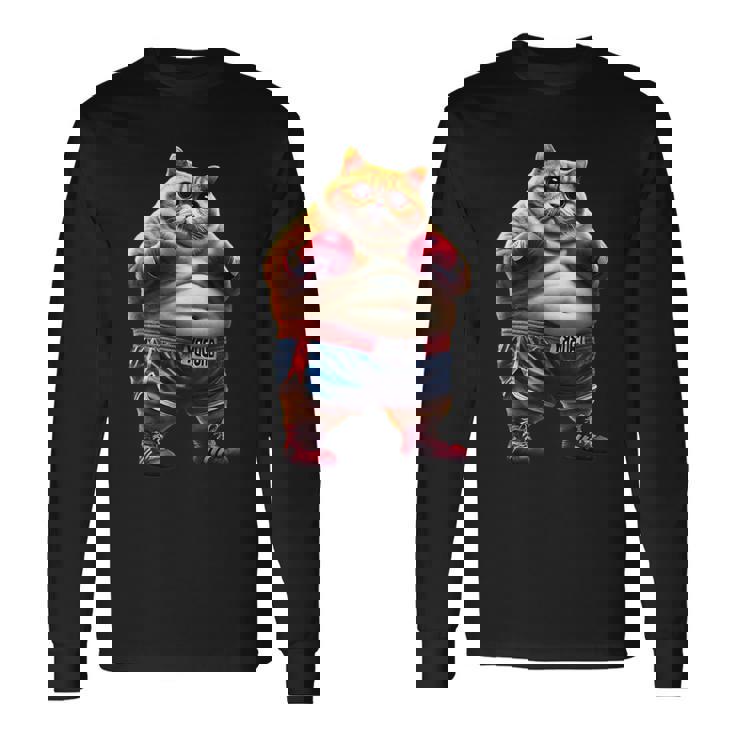 面白いボクシング ジム ワークアウト 猫 ボクシング グローブ アニメ ミーム 長袖Tシャツ