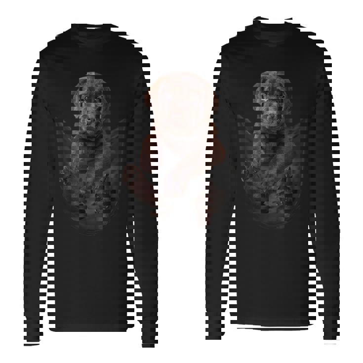 面白いラブラドールレトリバーをポケットに入れてチョコレートラボ用 長袖Tシャツ