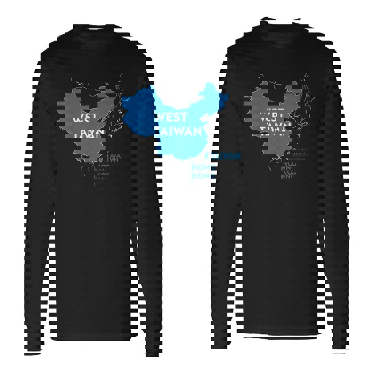 面白い中国地図西台湾 長袖Tシャツ