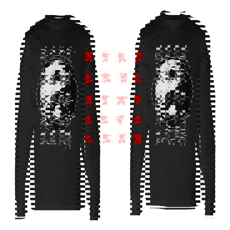 面白い太極拳猫が陰陽のデザインを動かす 長袖Tシャツ