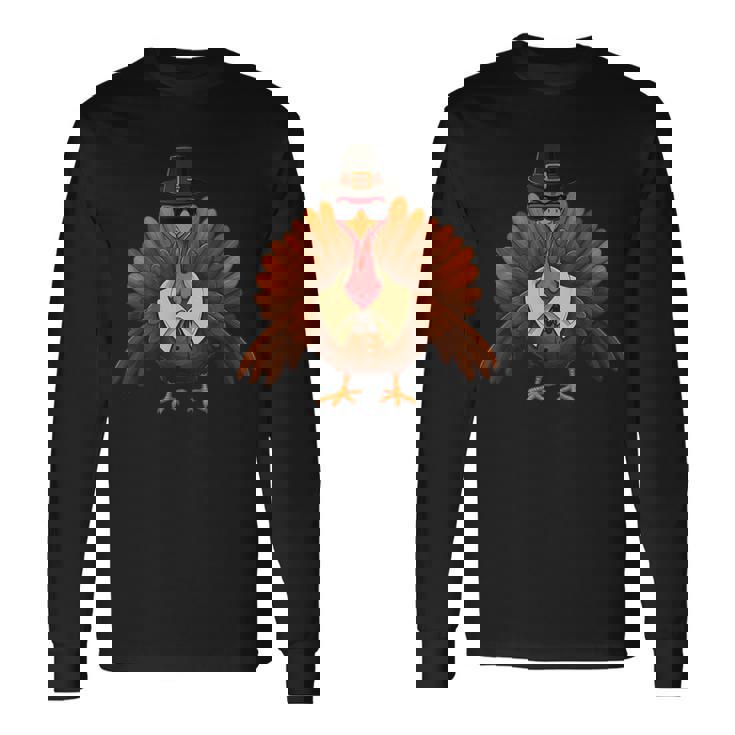 面白い感謝祭の七面鳥とサングラス皮肉なディナー 長袖Tシャツ