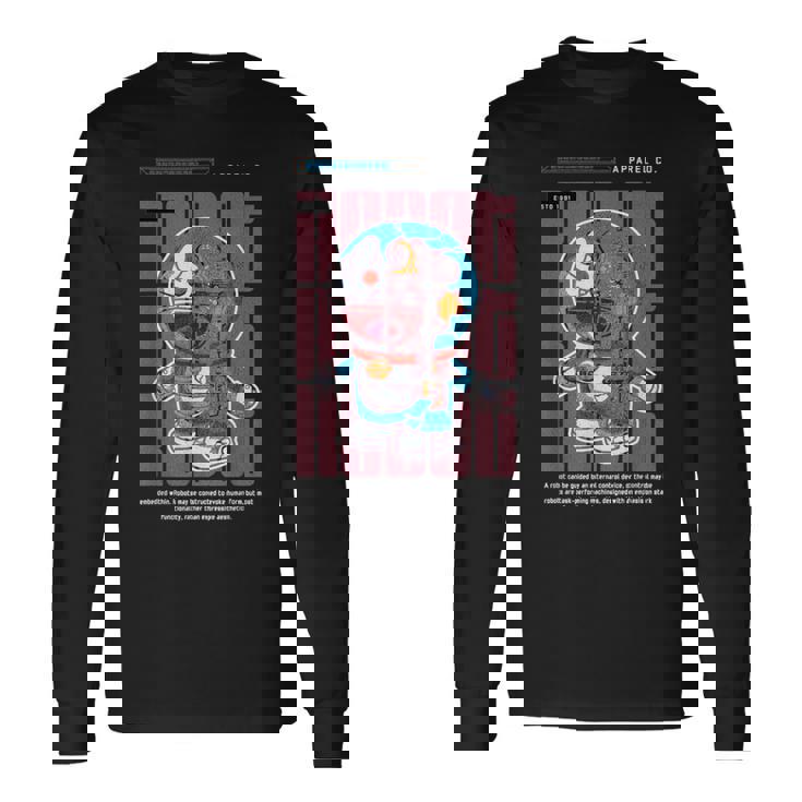 面白い日本のアニメスタイルアート ビンテージアニメ ロボットアートアニメ 長袖Tシャツ