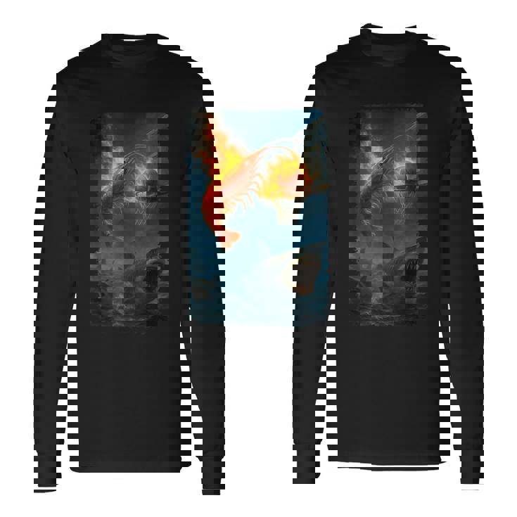 面白い燃えるようなエビスラムダンキングサメのミーム。 長袖Tシャツ