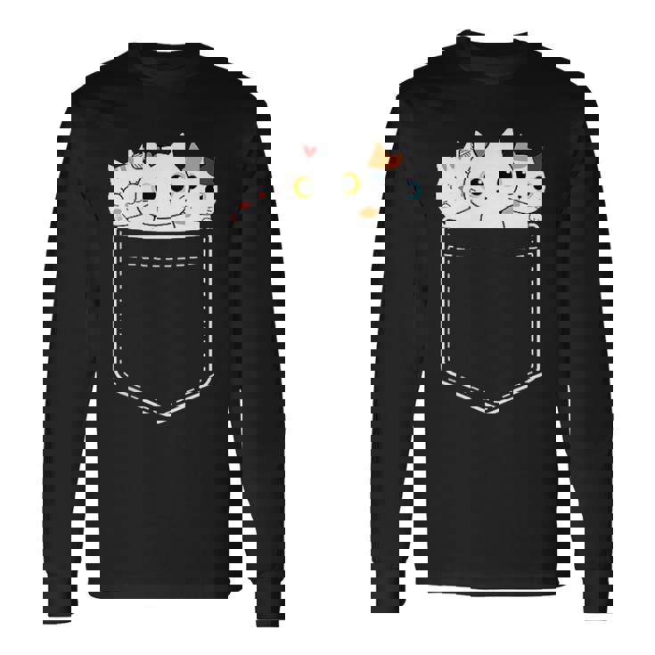 面白い猫 ポケット かわいい カワイイ キティ ラブ キャット ポケット付き 長袖Tシャツ