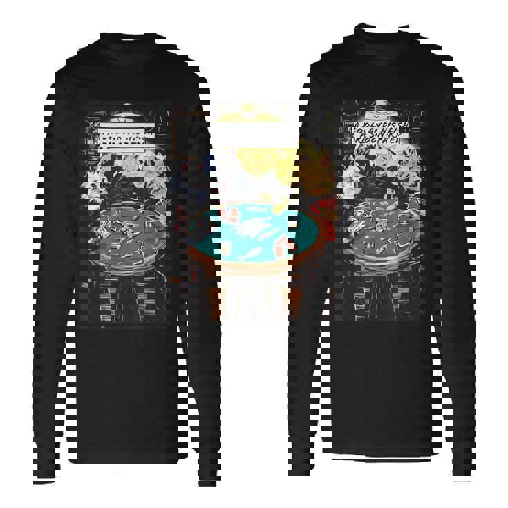 面白い猫のグラフィックプレイの猫ポーカープレイヤーは深刻なポーカーをプレイします 長袖Tシャツ