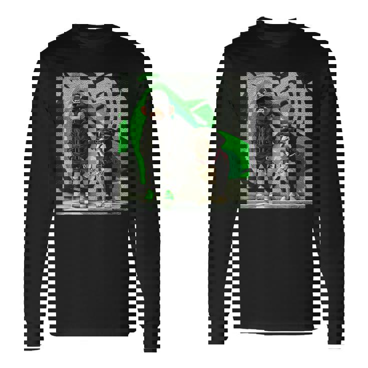 面白い猿と犬のグラフィックストリートウェアクールなデザイン 男性用 長袖Tシャツ