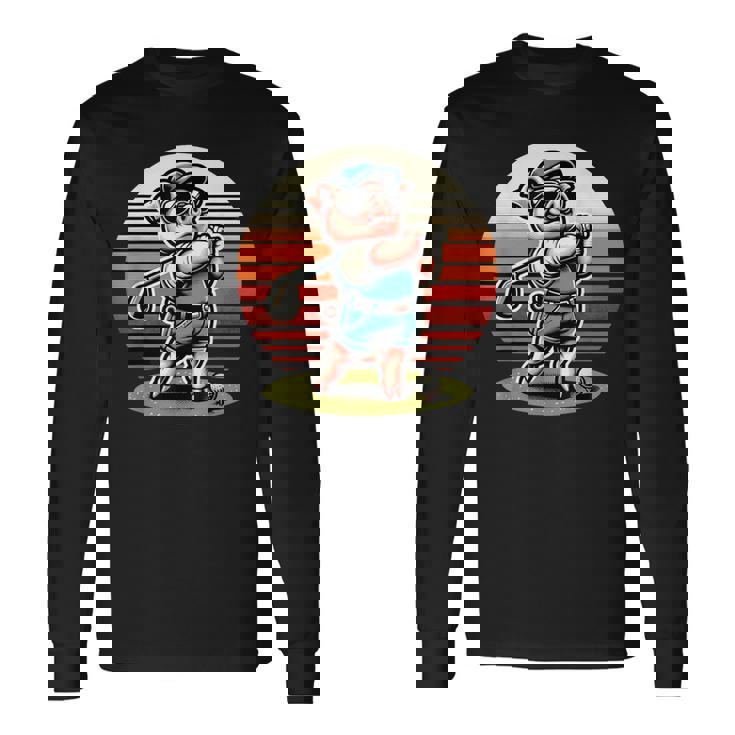 面白い豚ゴルファークールなゴルフスポーツクラブデザイン。 長袖Tシャツ