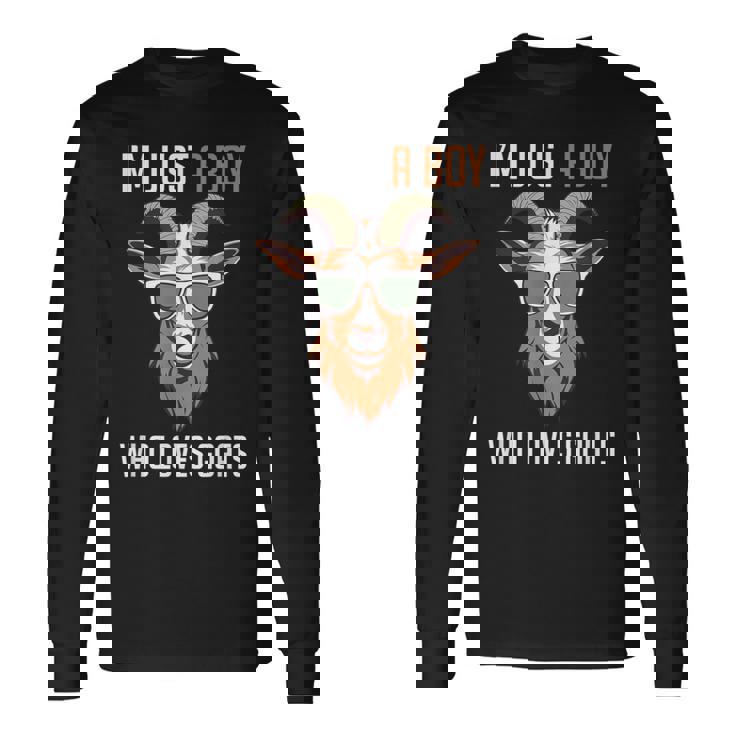 面白い農場の動物 ヤギ好き ただの少年 ヤギが大好きな人 長袖Tシャツ