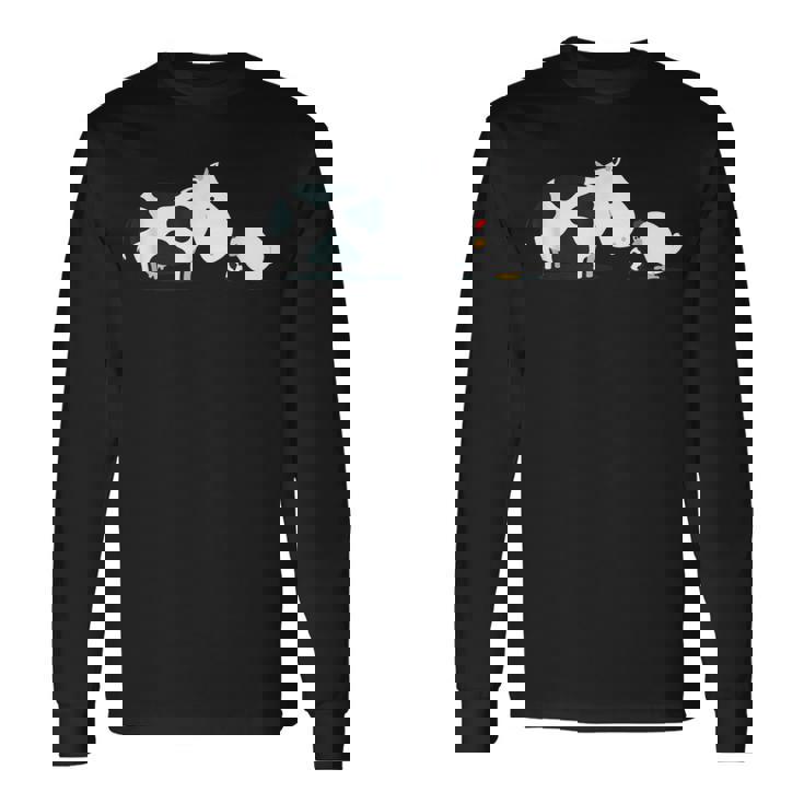 面白くてかわいい牛と鶏 牛柄 卵 漫画 長袖Tシャツ