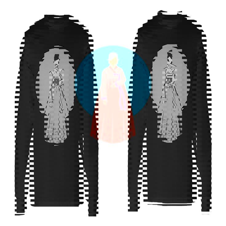 韓国伝統韓服を着た韓国の美少女 長袖Tシャツ