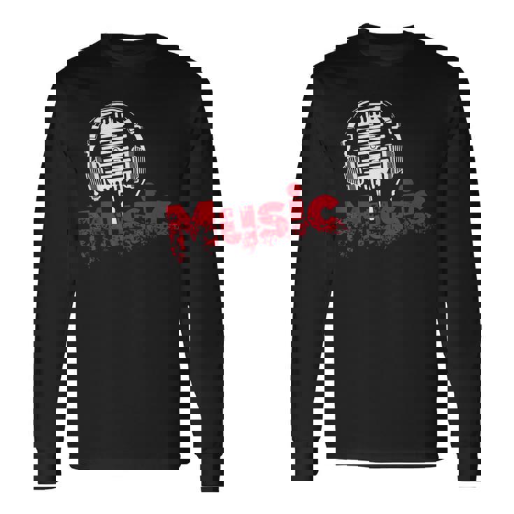 音楽 マイク ヘッドホン 日常 テキスト シンプル レトロ 長袖Tシャツ