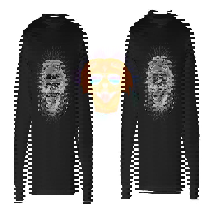 音楽チャウチャウdjヘッドフォン付き 音楽犬愛好家 長袖Tシャツ