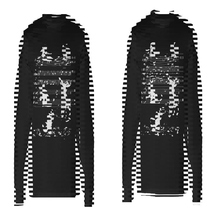 音楽好きな人 ピアノ猫 音符で演奏 ミュージシャン 長袖Tシャツ