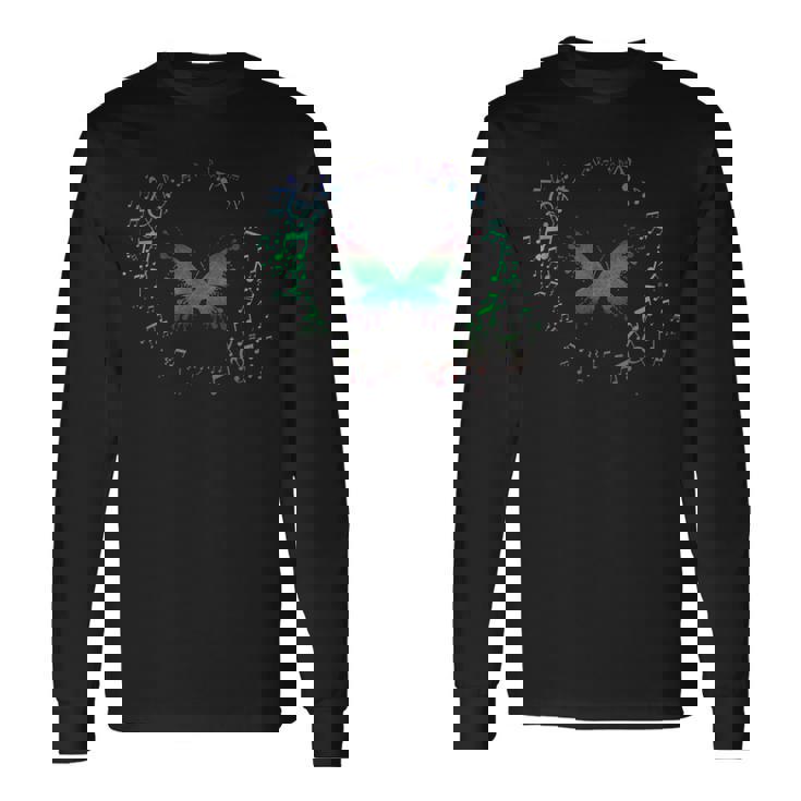 音符 蝶 長袖Tシャツ