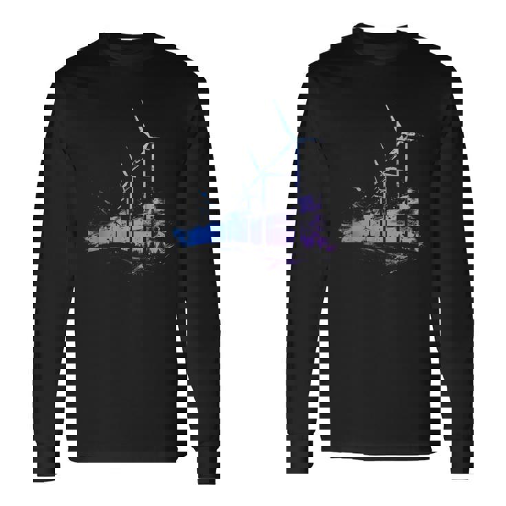 風力発電所 風車 タービン 再生可能エネルギー 長袖Tシャツ