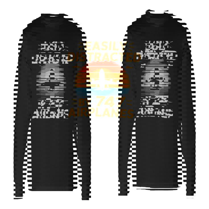 飛行機 簡単 気を取られる 747 飛行機 面白い パイロット 長袖Tシャツ