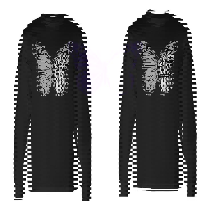 食道がん啓発ツルニチニチソウリボン 長袖Tシャツ