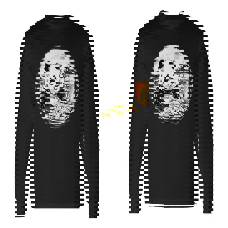 餃子 パンダ おもしろ 面白い ギョーザ ビール 和風 長袖Tシャツ ギフトのアイデア