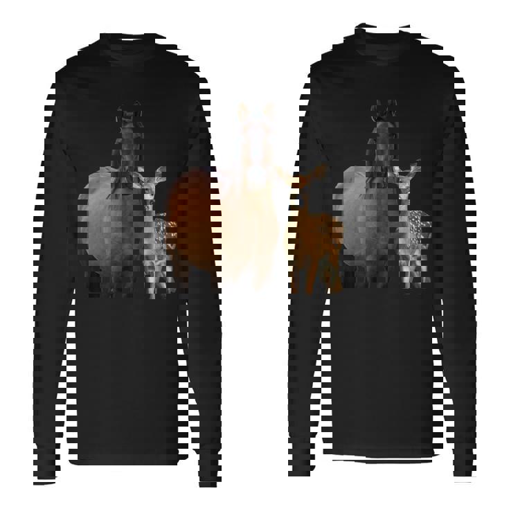 馬 鹿 面白いtシャツ バカ メンズ おもしろ 面白い 服 オリジナル おもしろグッズ ネタ 動物 ウマ シカ 長袖Tシャツ