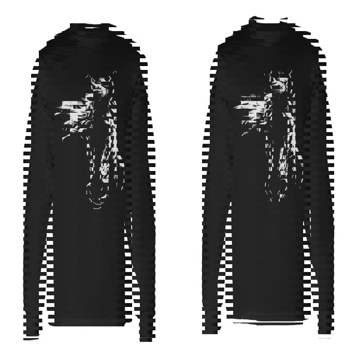 馬好きのためのエレガントな馬のシルエットのグラフィックアートデザイン。 長袖Tシャツ