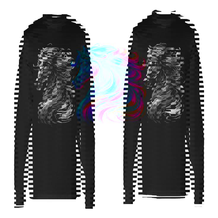 馬愛好家のための鮮やかな馬のファンタジー 長袖Tシャツ