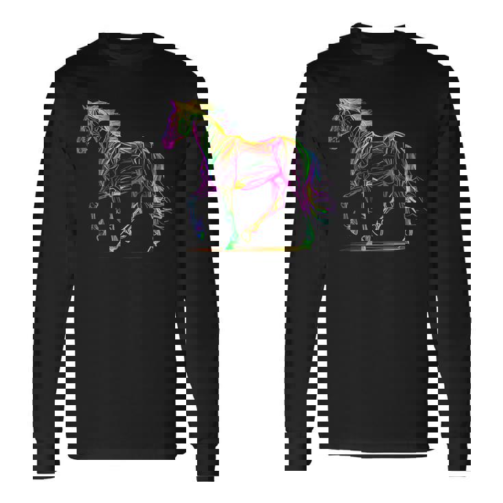 馬術 カラフル 馬好き 西洋 ロデオ 長袖Tシャツ