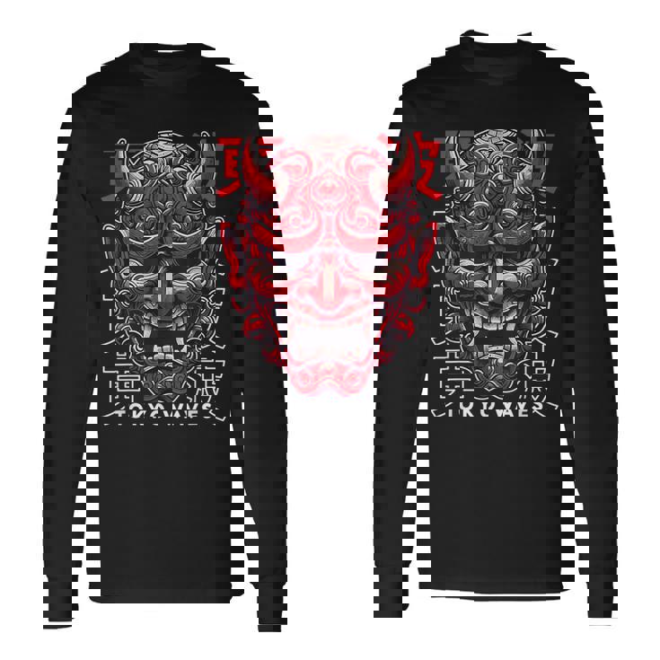 鬼マスク フェイス 妖怪 悪魔 般若 日本 鬼マスク 長袖Tシャツ