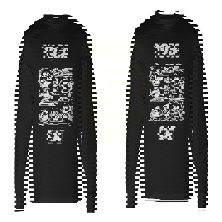 魅力的な禅猫のポーズ 気まぐれな猫ヨガ 長袖Tシャツ