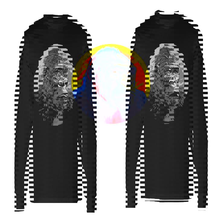 鮮やかなゴリラのイラスト、大胆な色。 長袖Tシャツ