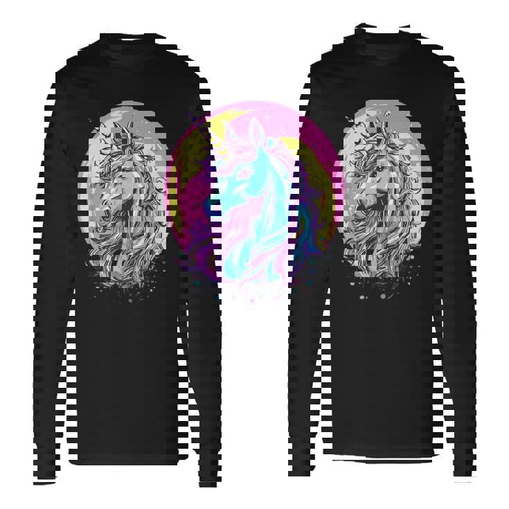 鮮やかなユニコーン マジック ファンタジー ムーンライト 長袖Tシャツ