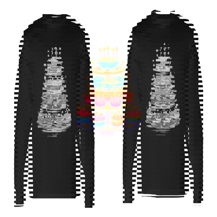 鮮やかな多層バースデーケーキ 長袖Tシャツ