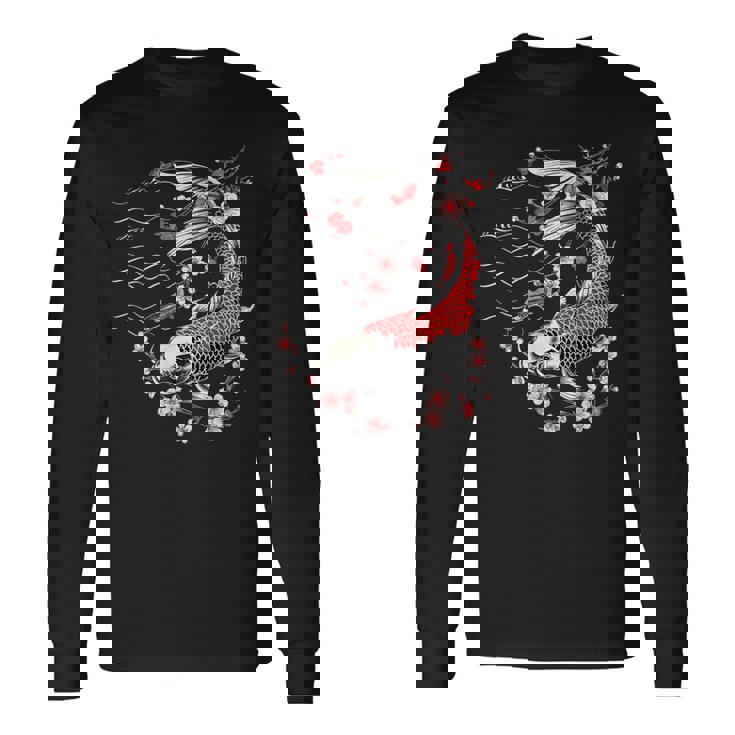 鯉 桜 桜 季節 錦鯉 魚 アジアン 長袖Tシャツ
