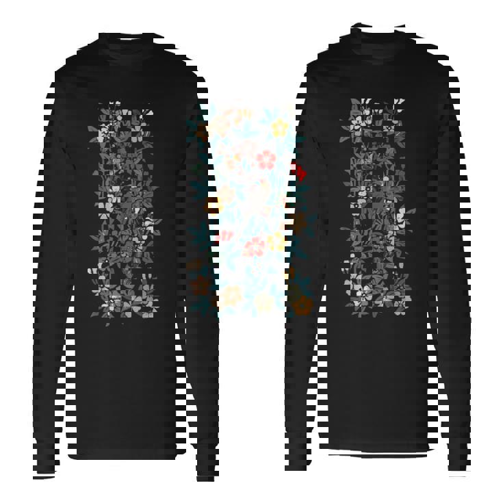 鳥 文鳥と花の模様 長袖Tシャツ ギフトのアイデア