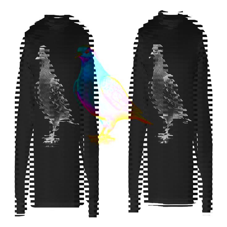 鳩 カラフル 動物 動物園 アートワーク 鳩 長袖Tシャツ