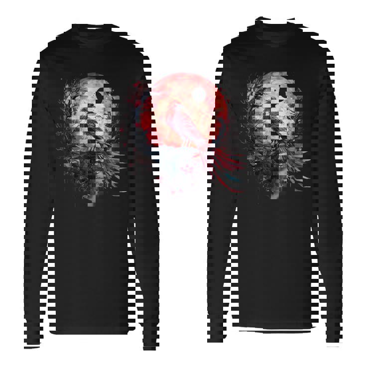 鳳凰 月 火 鳳凰 鳥 桜 木 神話 鳥 長袖Tシャツ